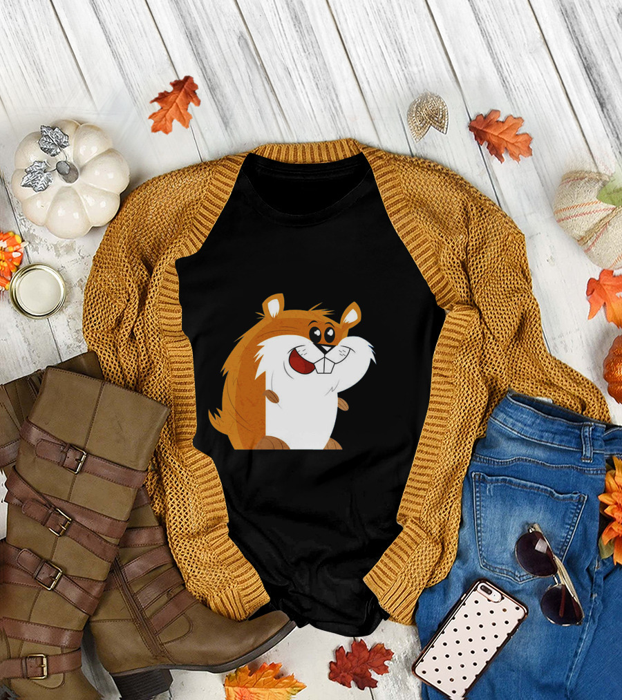 Cartoon Hamster Smiling Cheerful Rodent Character T-Shirt