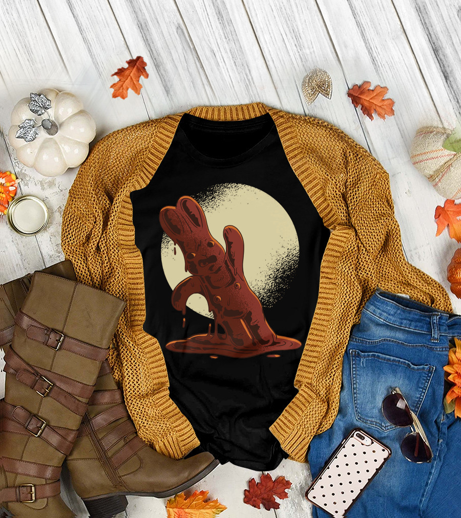 Melting Chocolate Easter Bunny Against Full Moon T-Shirt