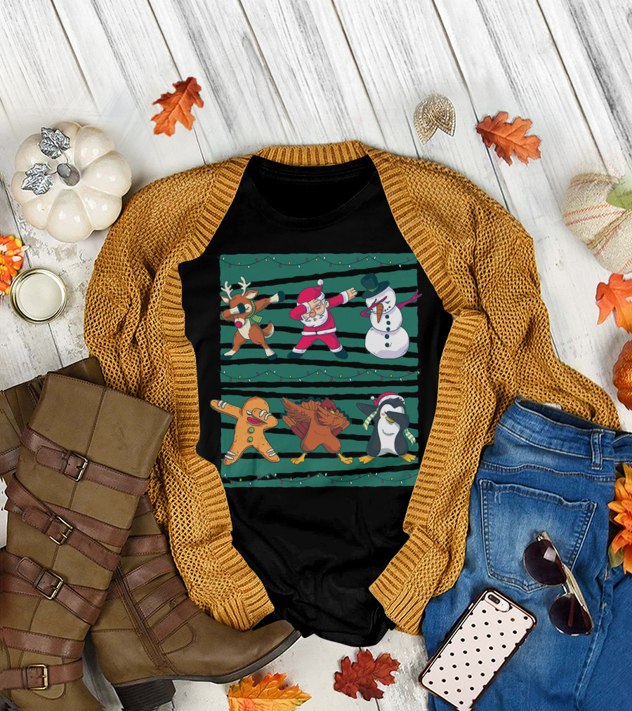 Christmas Dab Santa Reindeer Snowman Gingerbread Turkey Penguin T-Shirt