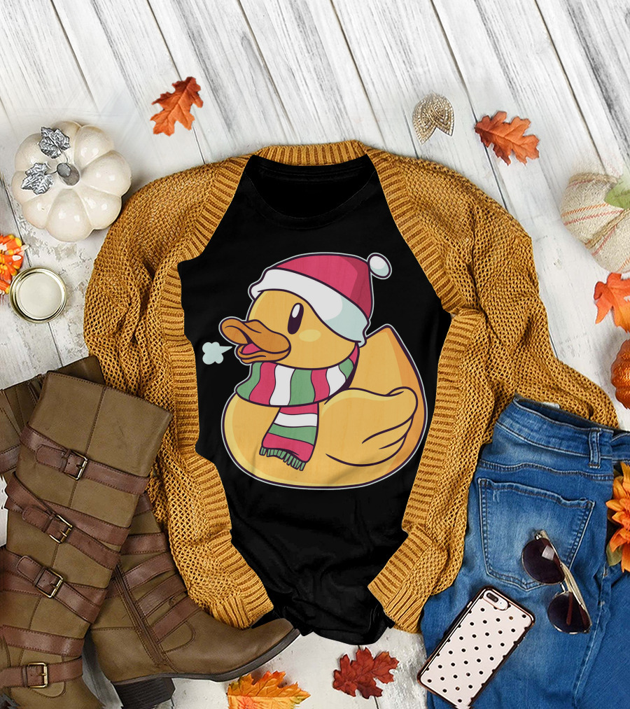 Christmas Duck Santa Hat and Scarf T-Shirt