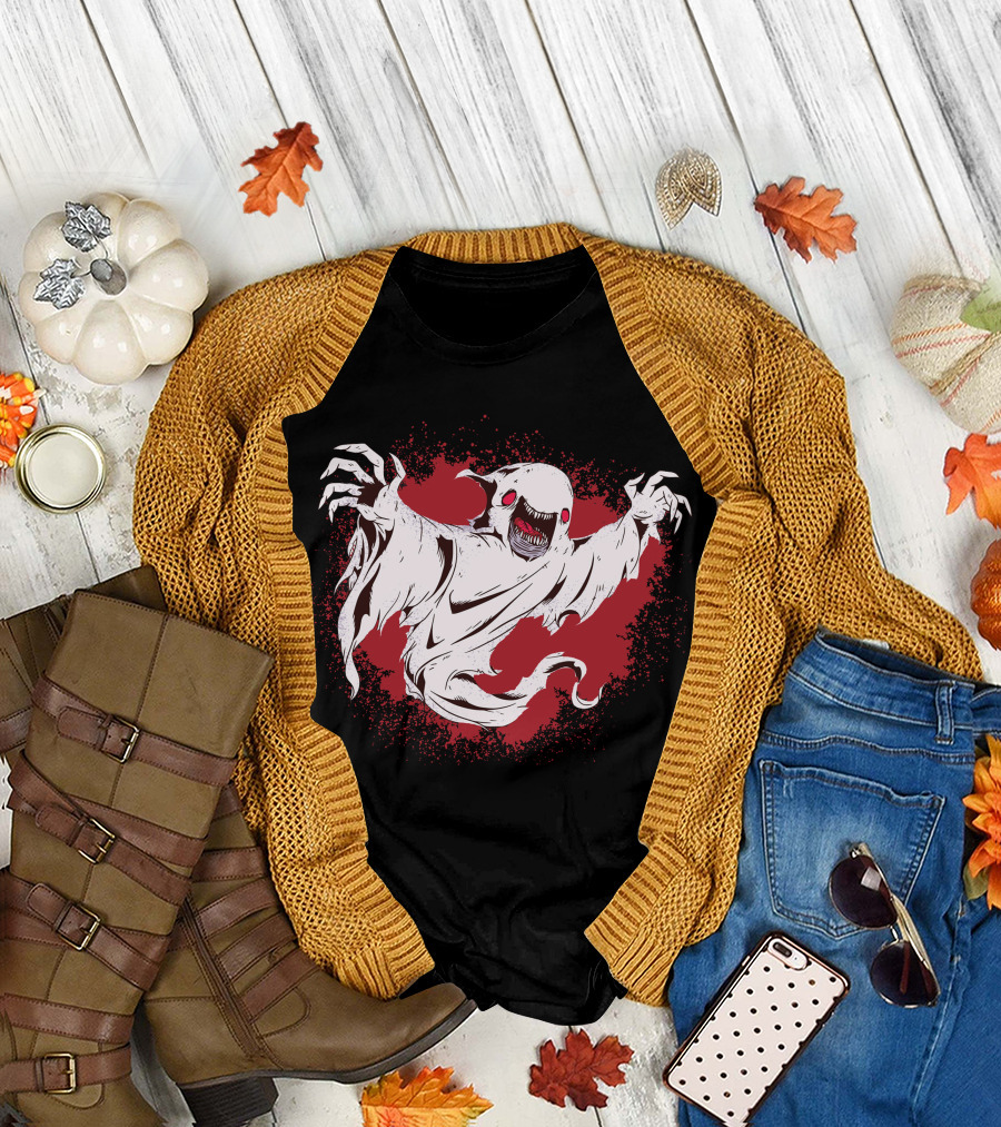 Creepy Ghost Red Eyes Open Mouth T-Shirt