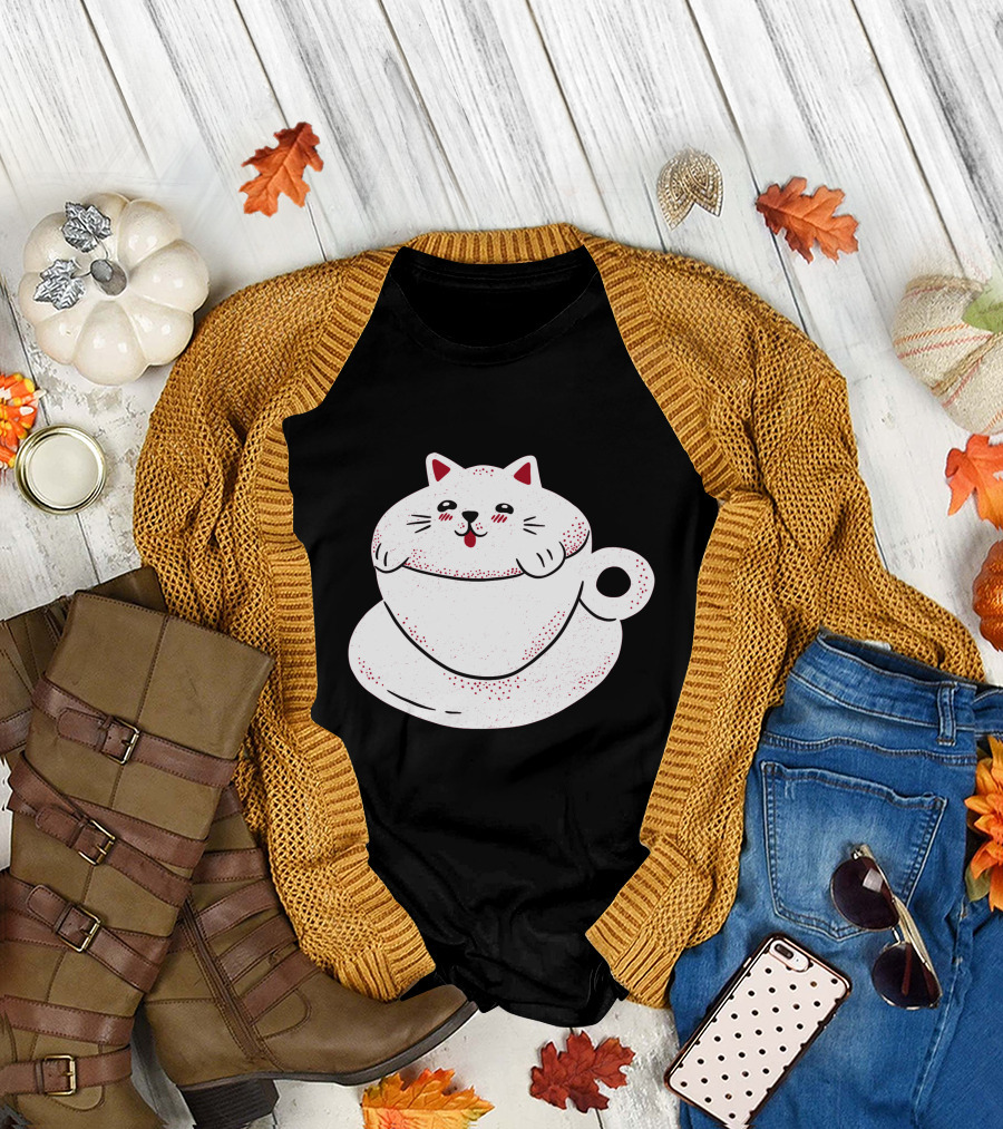 Cute Cat in Coffee Cup T-Shirt