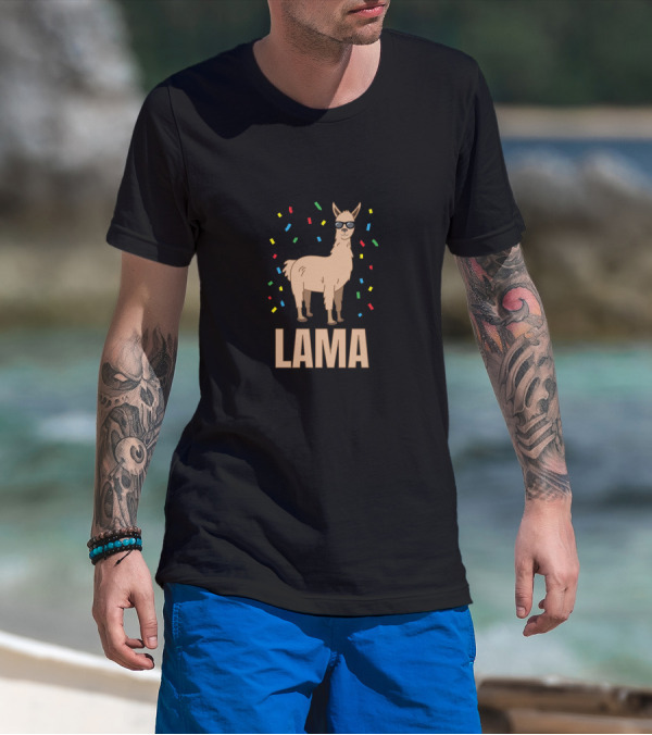 Llama In Sunglasses With Colorful Confetti T-Shirt