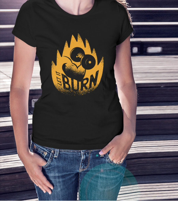 Let It Burn Fitness Dumbbell Flame Heart T-Shirt