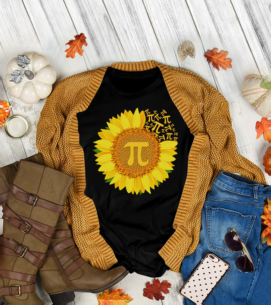 Pi Symbol Sunflower Blossom Mathematics T-Shirt