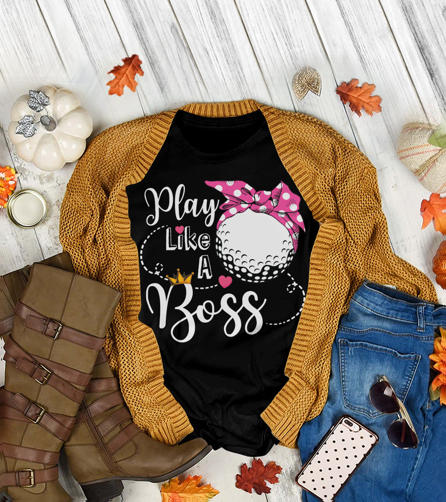 Play Like A Boss Golf Pink Bow Crown Hearts T-Shirt