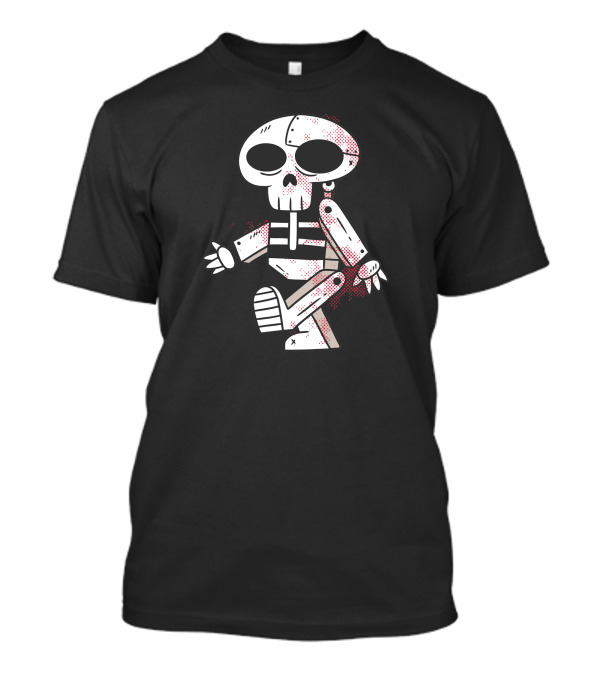 Robot Skull Cartoon Character With Red Accents T-Shirt
