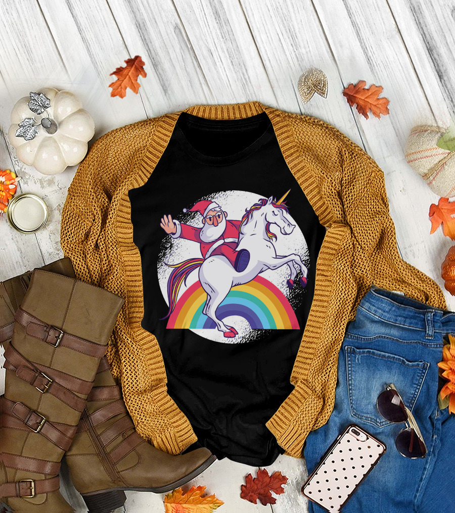 Santa Unicorn Rainbow Ride T-Shirt