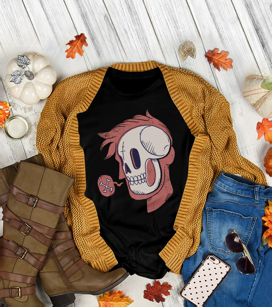 Skull Head Profile with Bone Speech Bubble T-Shirt