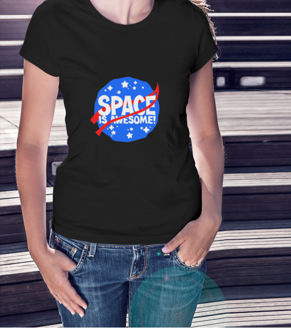SPACE IS AWESOME NASA Style Stars And Red Swirl T-Shirt