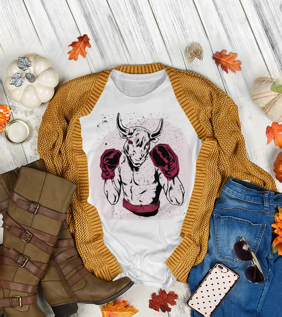 Bull Boxer Red Gloves Fierce Fighter T-Shirt