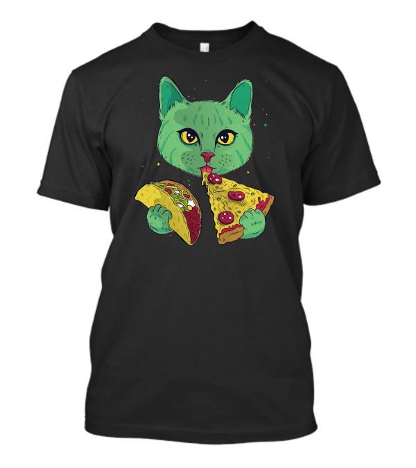 Cosmic Cat Pizza And Taco Delight T-Shirt