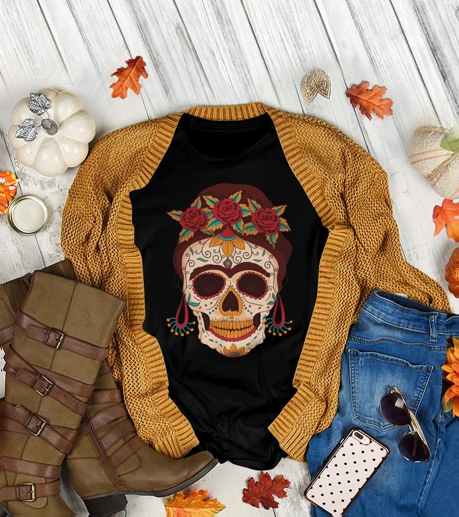 Day Of The Dead Sugar Skull Roses T-Shirt