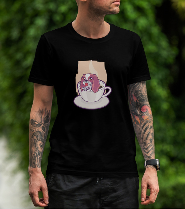 Dog In Coffee Cup With Latte Art Background T-Shirt