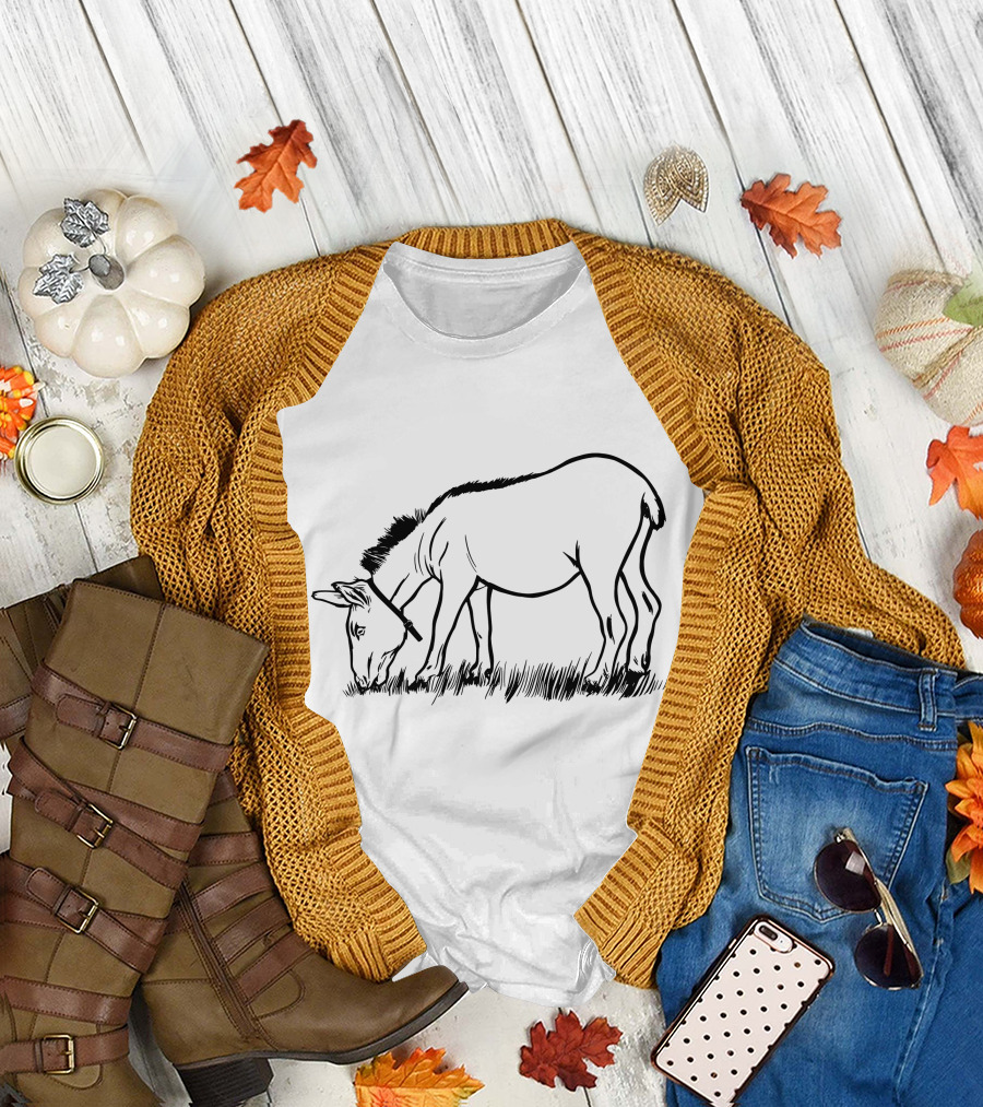 Donkey Grazing in T-Shirt