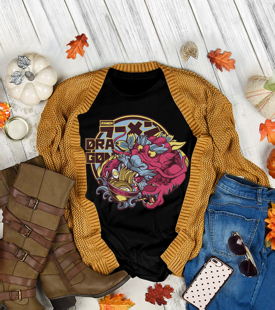 Ramen Dragon Bold Cartoon Bowl Fusion T-Shirt