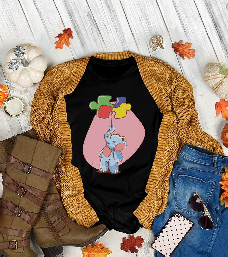 Elephant Holding Puzzle Piece Balloon T-Shirt