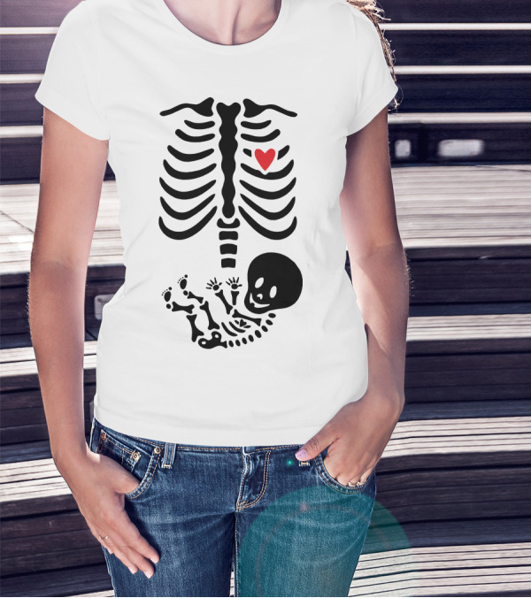 Huesitos Skeleton Ribcage Heart And Baby Skeleton T-Shirt