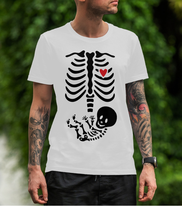 Huesitos Skeleton Ribcage Heart And Baby Skeleton T-Shirt