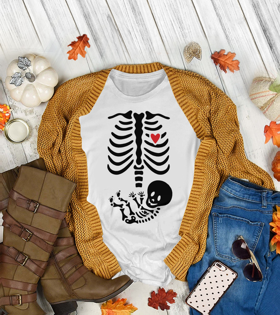 Huesitos Skeleton Ribcage Heart and Baby Skeleton T-Shirt