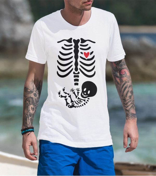 Huesitos Skeleton Ribcage Heart And Baby Skeleton T-Shirt