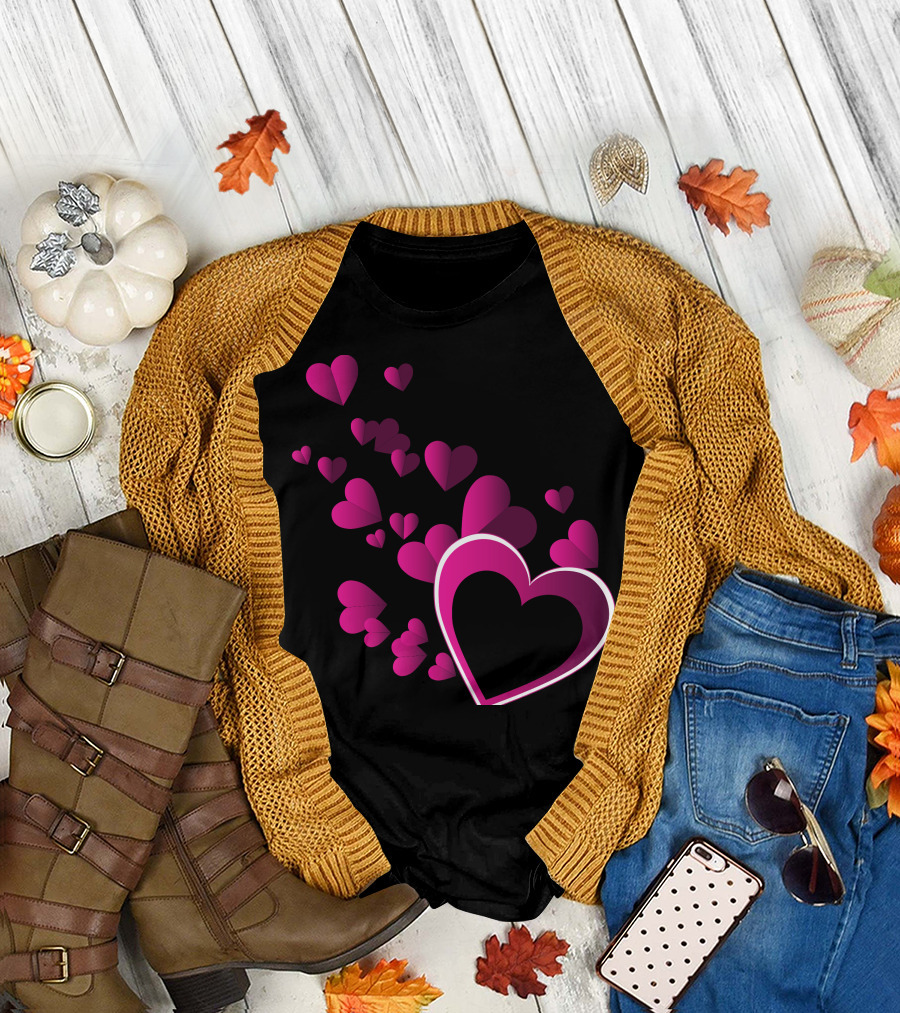 Love Hearts Cascade Pink Valentines T-Shirt