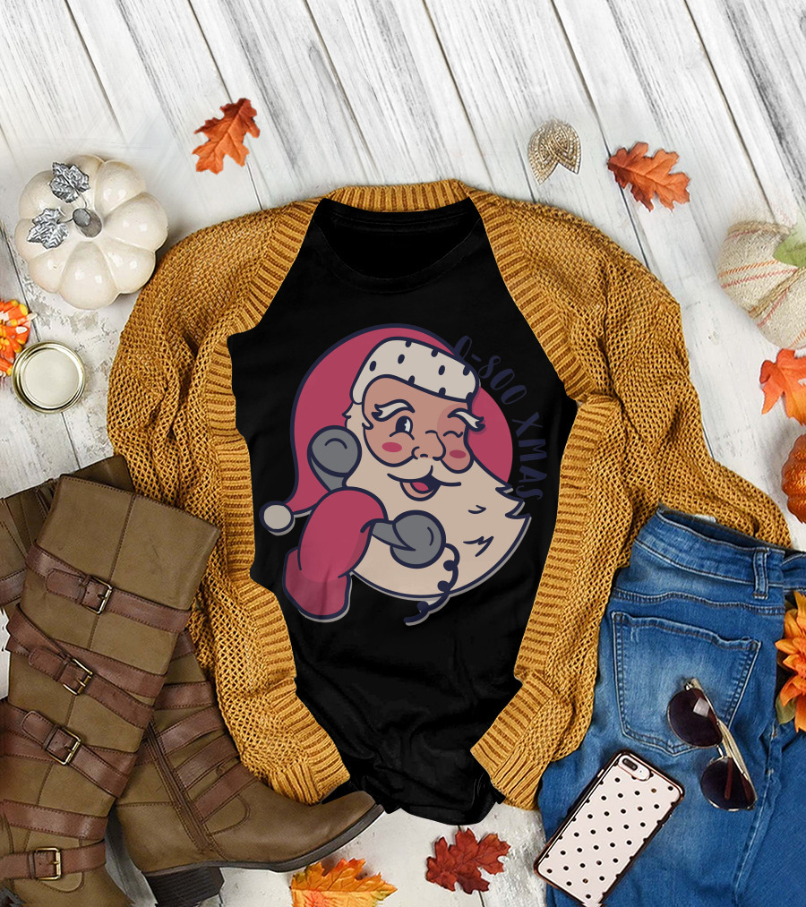 Santa 1-800 XMAS Winking and Holding Phone T-Shirt