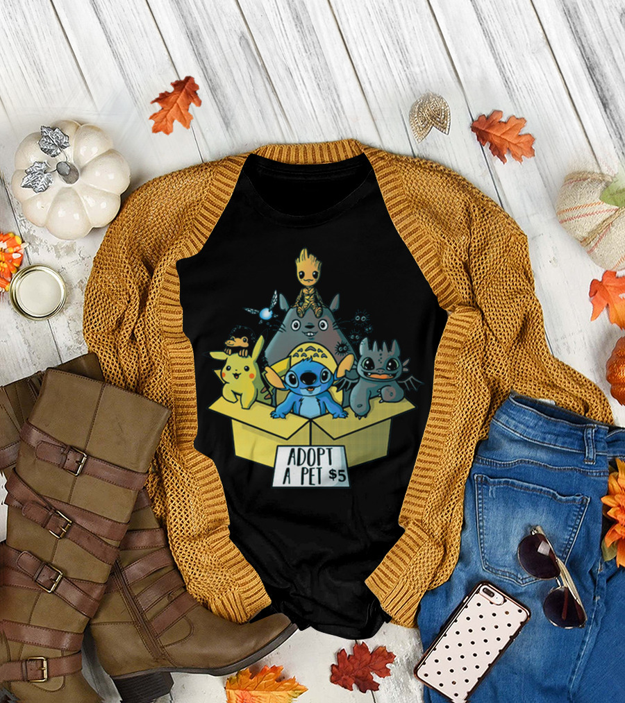 Adopt a Pet Pikachu Stitch Toothless Totoro Groot Fan Character Box T-Shirt