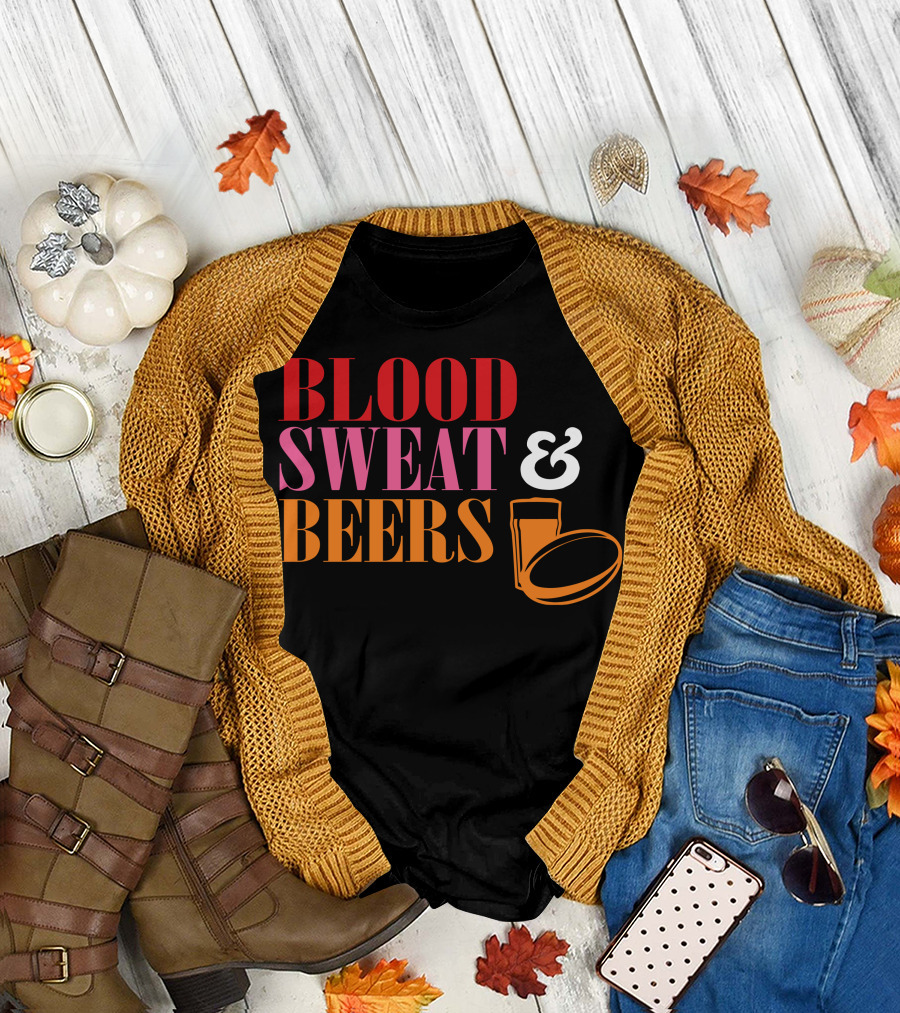 Blood Sweat and Beers Bold Red Pink Orange Drink T-Shirt