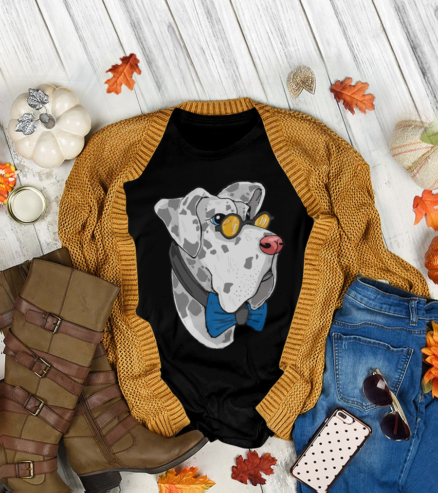 Cool Dog with Yellow Glasses and Blue Bow Tie T-Shirt