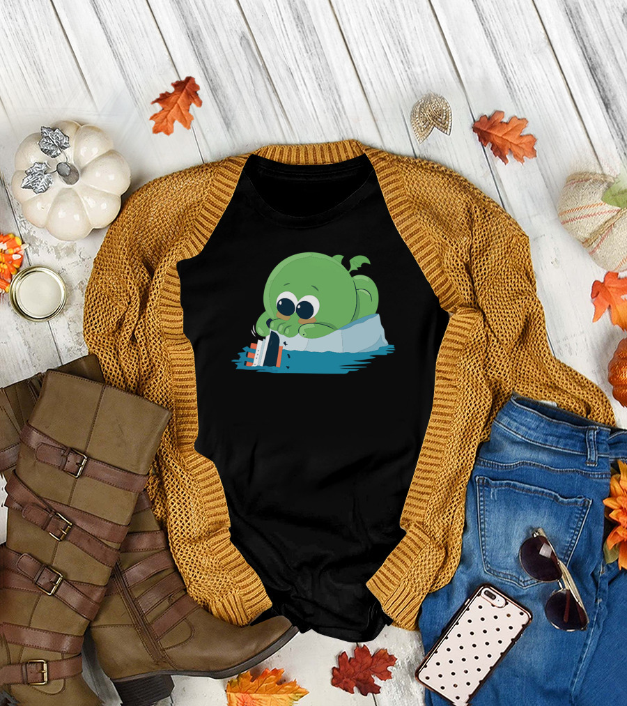 Cutethulhu Playfully Sinks The Titanic with Baby Sea Monster T-Shirt