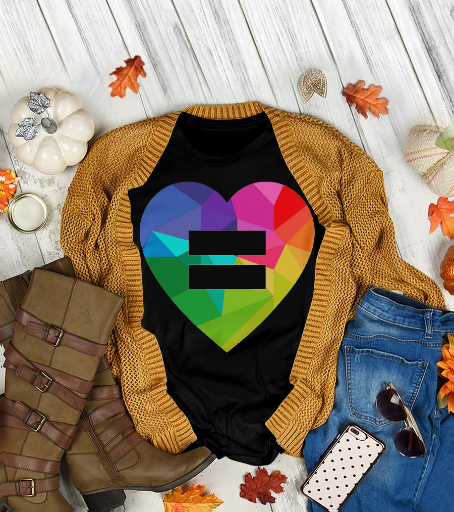 Equality Heart Symbol with Rainbow Geometric T-Shirt