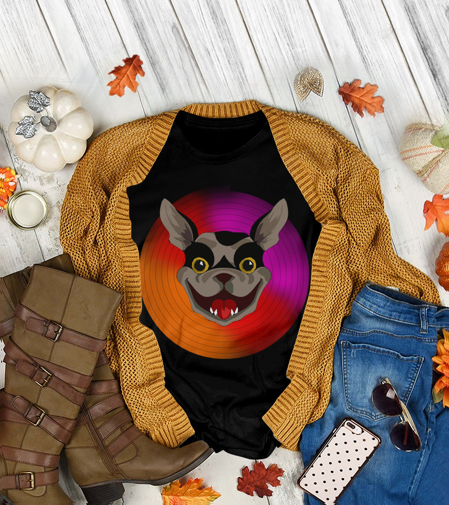 Happy Dog Vibrant Colorful Circle Background T-Shirt