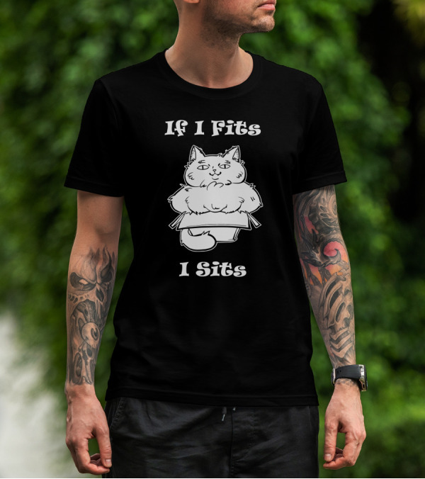If I Fits I Sits Cat Box Cute Fluffy Feline In Small Carton T-Shirt