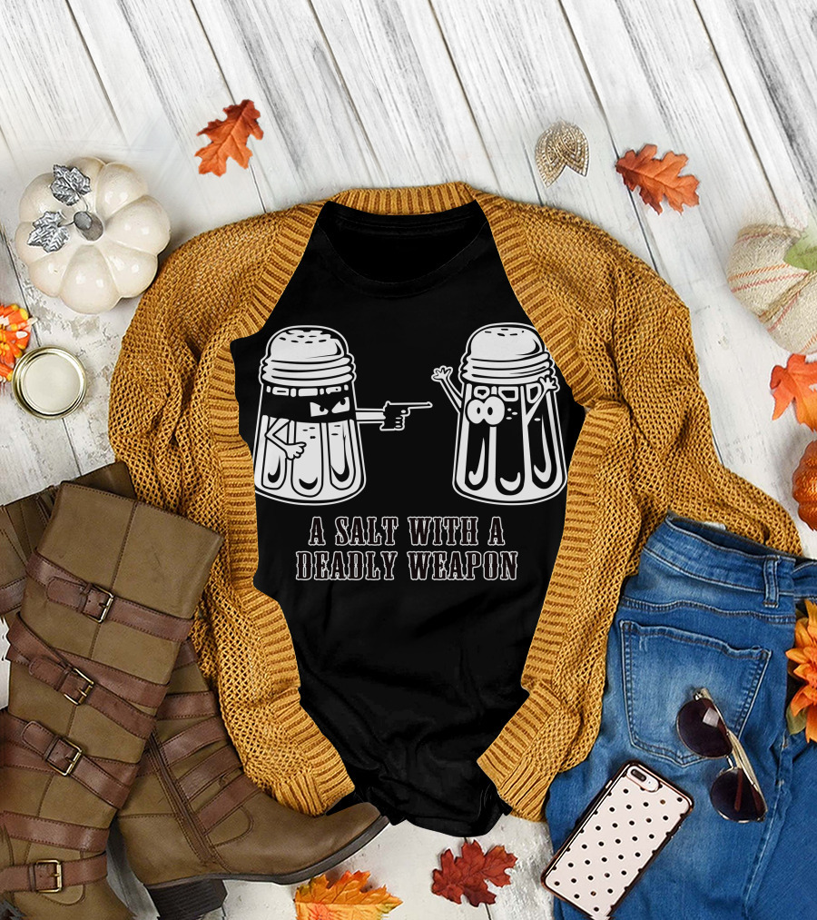 A Salt With A Deadly Weapon: Cartoon Salt Shakers and Gun T-Shirt