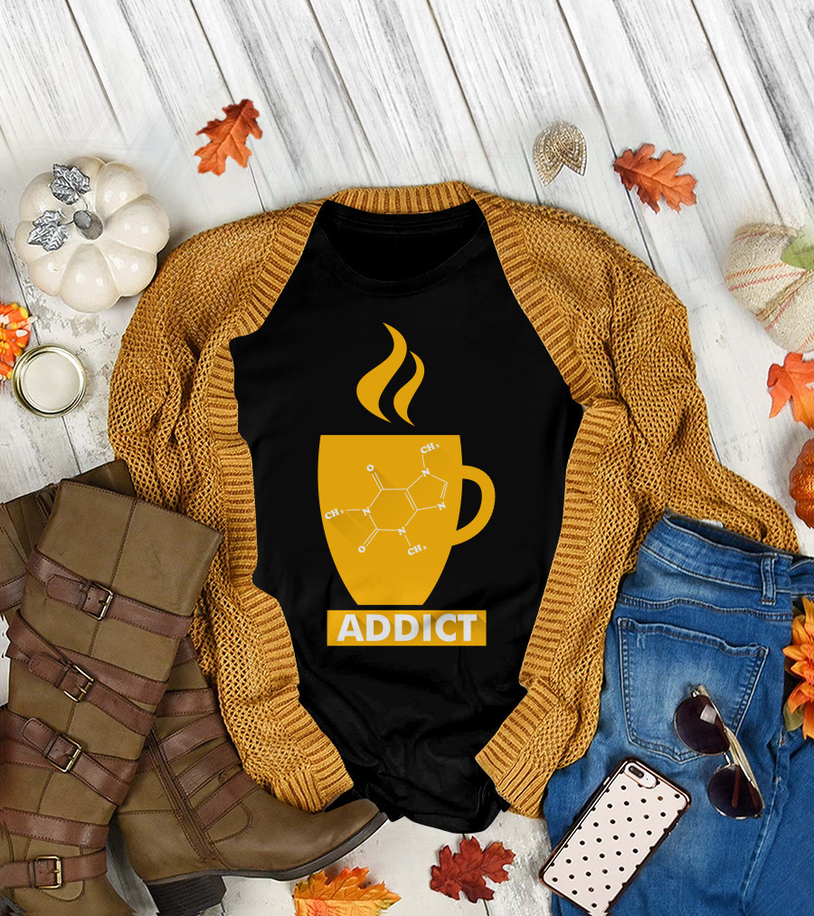 Addicted to Caffeine Mug with Chemistry Symbol Addict T-Shirt