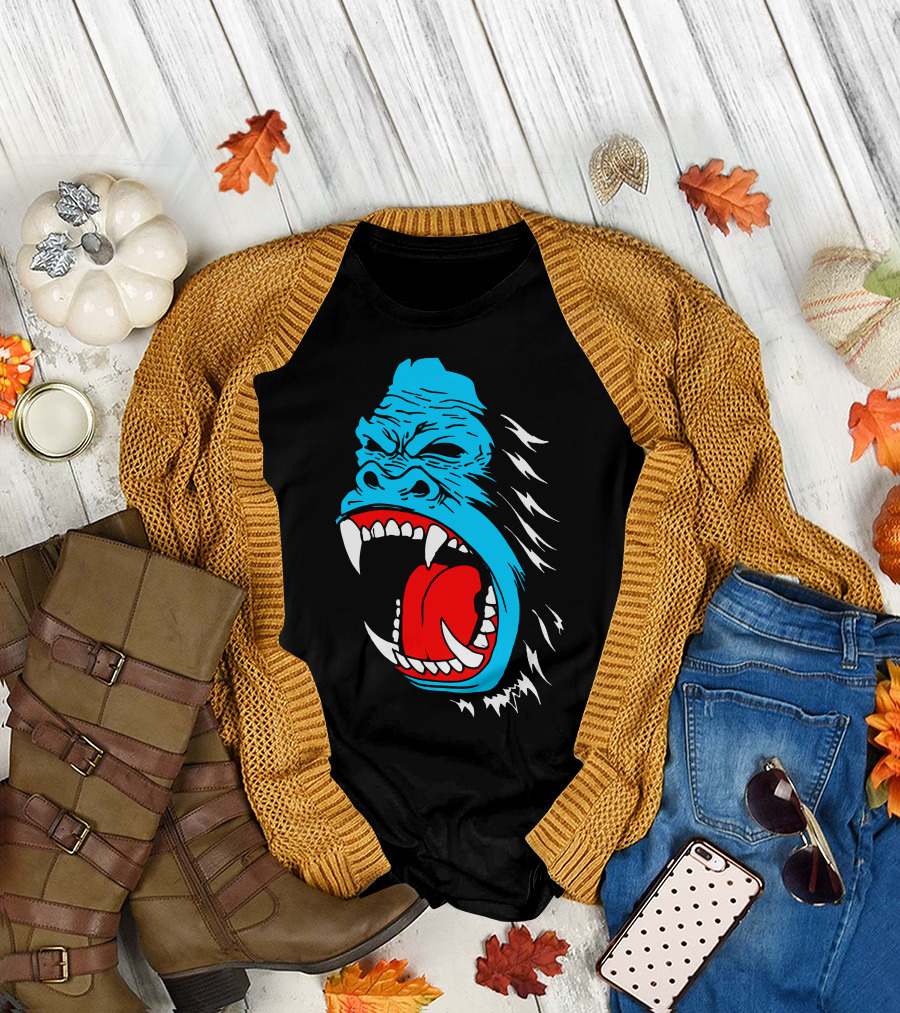 Back Off Angry Blue Gorilla Roar T-Shirt