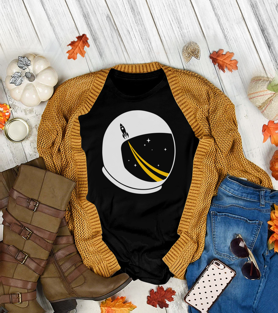 Beyond Space Astronaut Helmet with Rocket and Stars T-Shirt