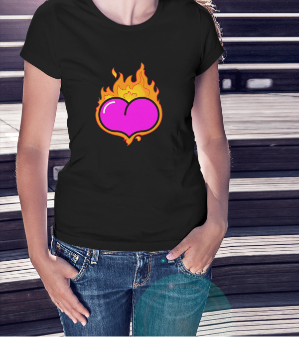 Fire A Hearts Flaming Pink Heart T-Shirt
