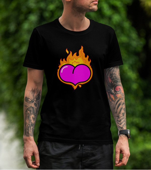 Fire A Hearts Flaming Pink Heart T-Shirt