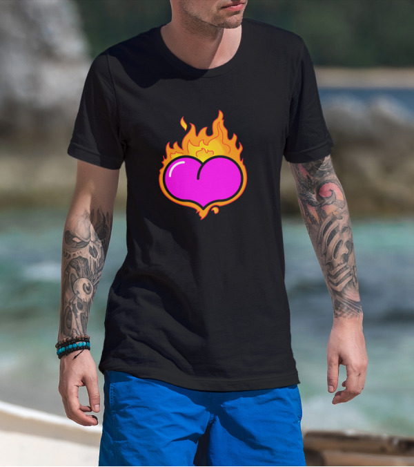Fire A Hearts Flaming Pink Heart T-Shirt