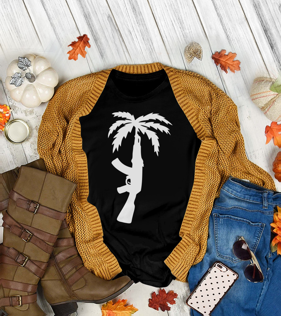 Hand Stenciled AK-47 Palm Tree Fusion T-Shirt