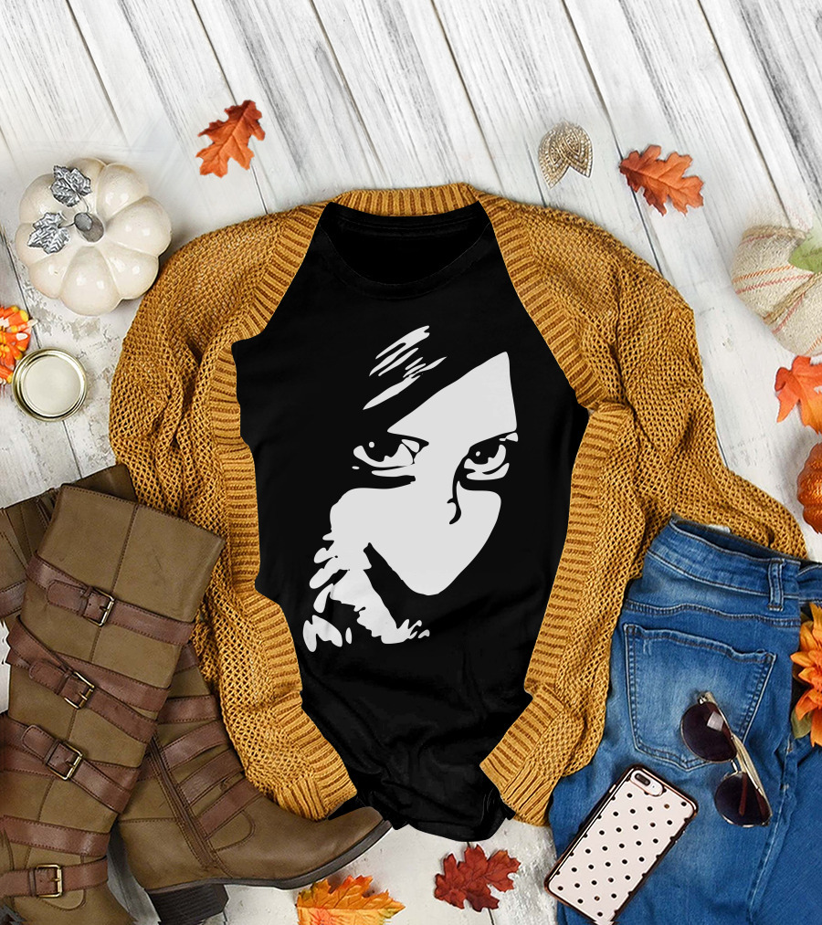 Just One Kiss Mysterious Black and White Face T-Shirt