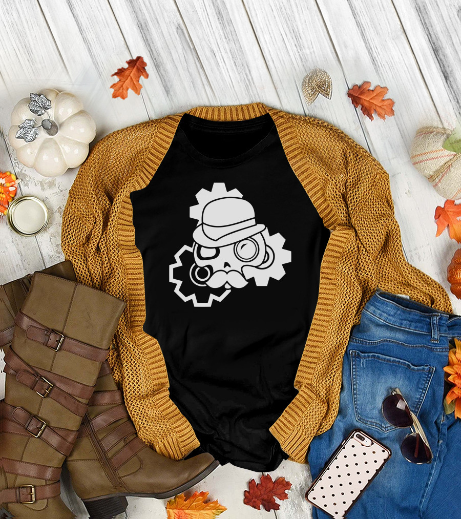Steampunk Gearhead Skull with Bowler Hat and Monocle T-Shirt