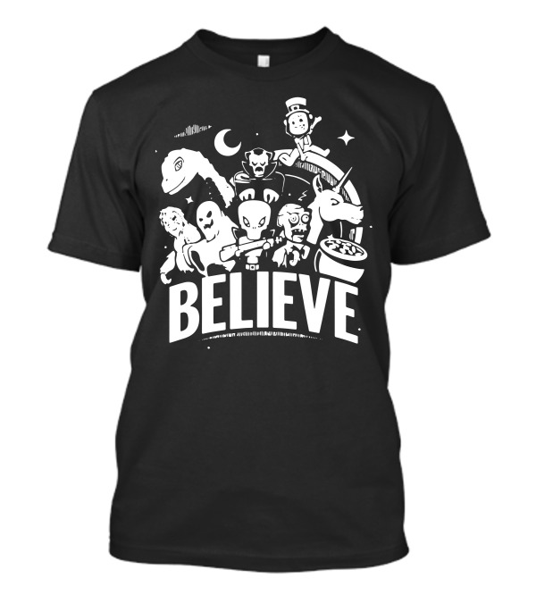 Believe Zombies Aliens Vampires Unicorns Ufo Lunar Creature Ghost Cauldron Enchantment T-Shirt