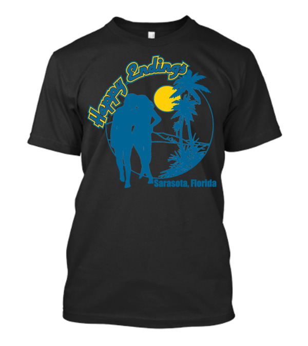 Happy Endings Sarasota Florida Silhouette With Palm Trees And Moon T-Shirt