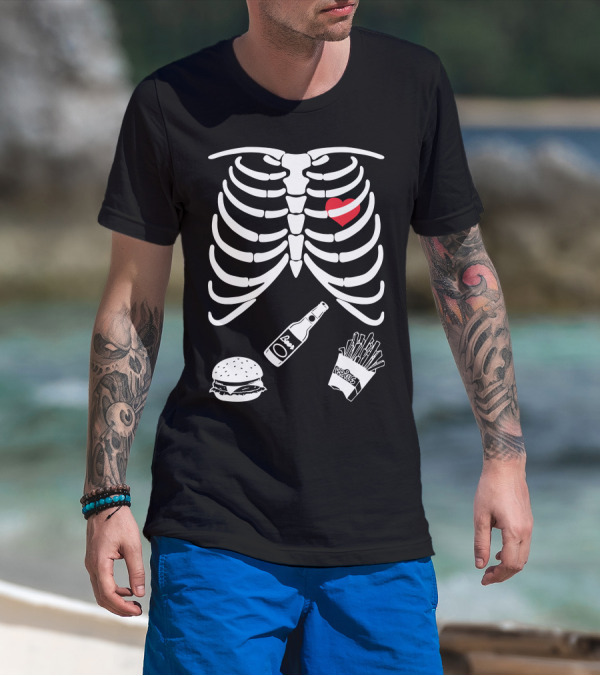 Ribcage Heart Burger Fries Cola Happiness T-Shirt