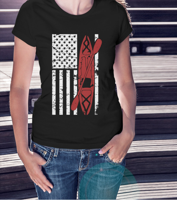 Grunge Kayak Paddle American Flag T-Shirt