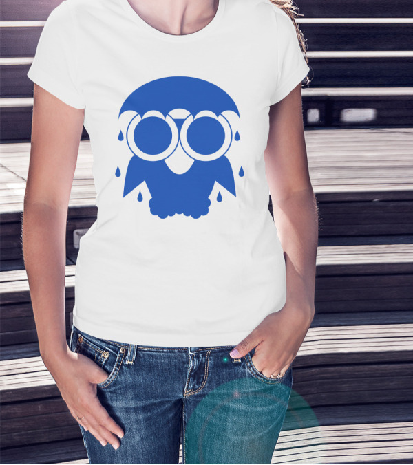 Owl In The Rain Blue Raindrop Owl T-Shirt