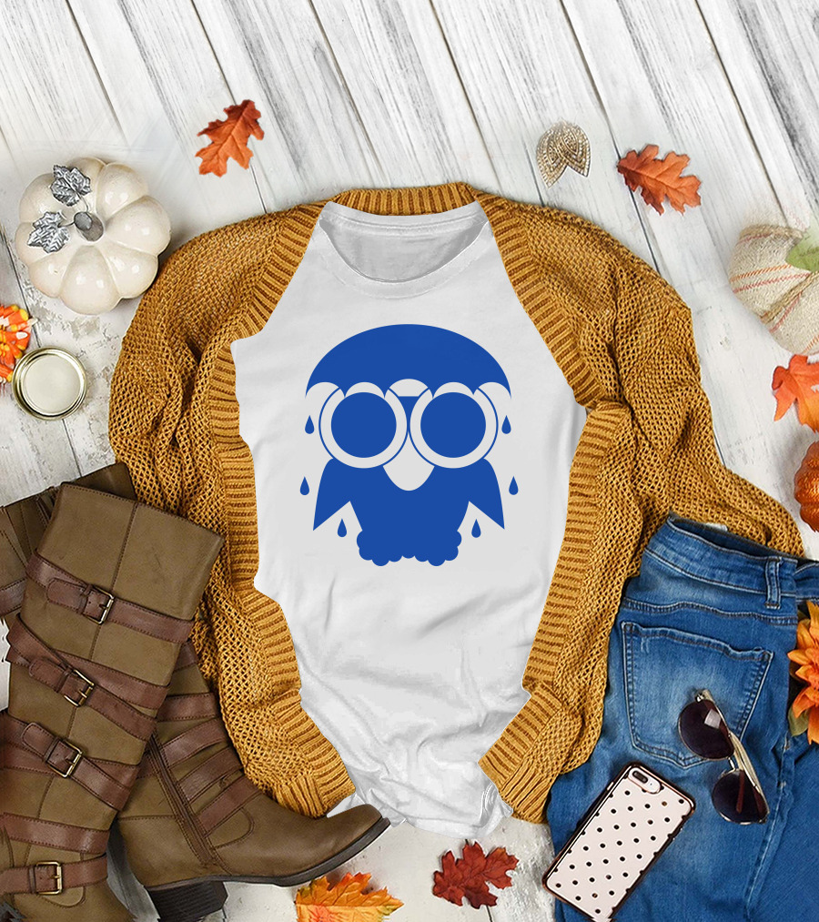 Owl In The Rain Blue Raindrop Owl T-Shirt